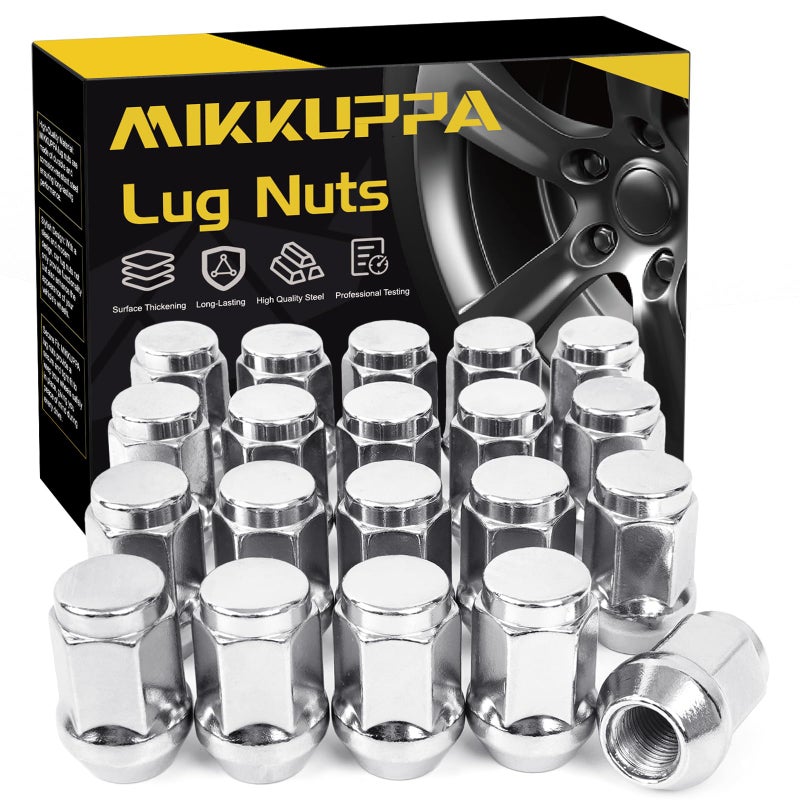 MIKKUPPA M12x1.5 Wheel Lug Nuts, Replacement for 2006-2017 Jeep Compass, 2007-2017 Patriot, 2010-2019 Chevy Cruze, 2016-2024 Malibu Aftermarket Wheel, 1.38"" Height Chrome 20PCS Closed End Tire Nuts - Image 1